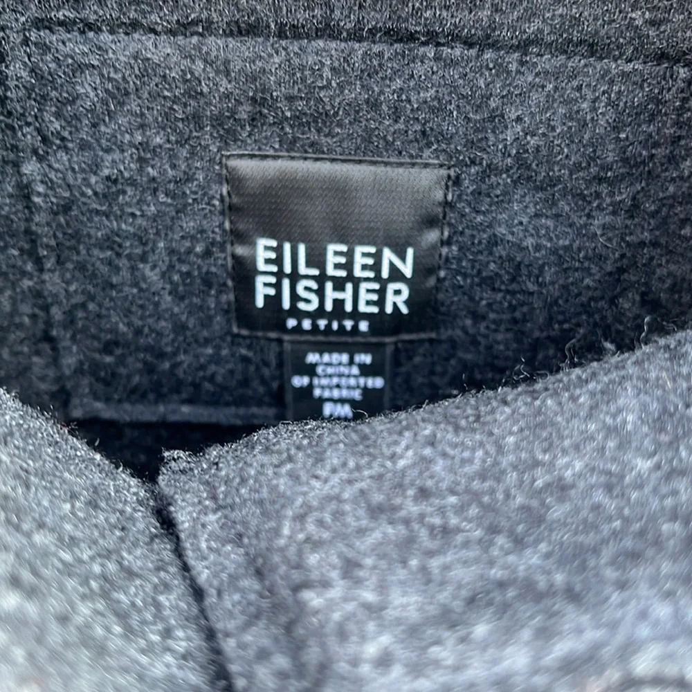 Eileen Fisher Black Dark Gray Cardigan Jacket Pea Coat buttons down - Picture 5 of 5